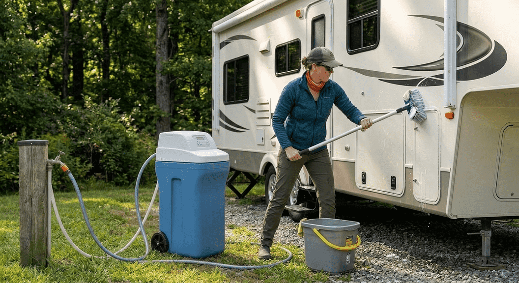 Portable water softener saves money on soap and detergent at marinas and campsites